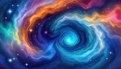 Obraz premium Cosmic Nebula Swirl: A Celestial Tapestry of Vivid Hues and Radiant Stars