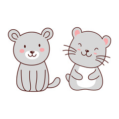 Cute Grey Lion Lioness Big Cat Animal Couple Cartoon Character with Happy Expression