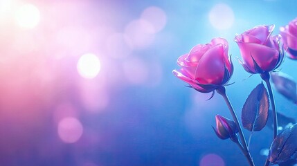 Obraz premium Beautiful Pink Roses with Soft Focus and Colorful Bokeh Background in Romantic Setting
