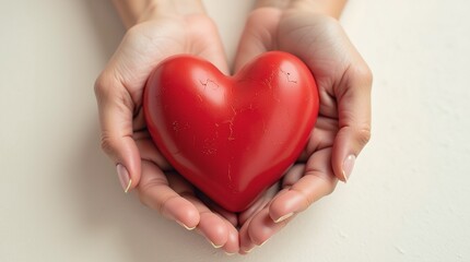 Obraz premium Tender Hands Holding a Red Heart: A Symbol of Love, Care, and Compassion