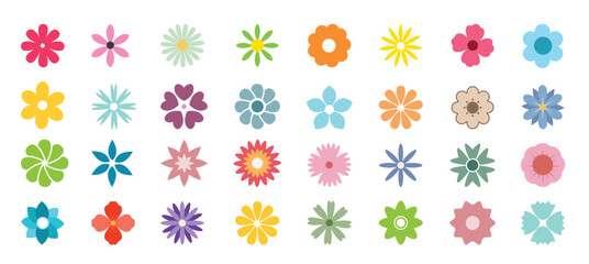 Flower drawing colorful clipart set. Spring multicolored flowers clip art collection like jasmine, poppy, crocus and daisy flat elements decoration. Vector illustration floral colorful icon.   
