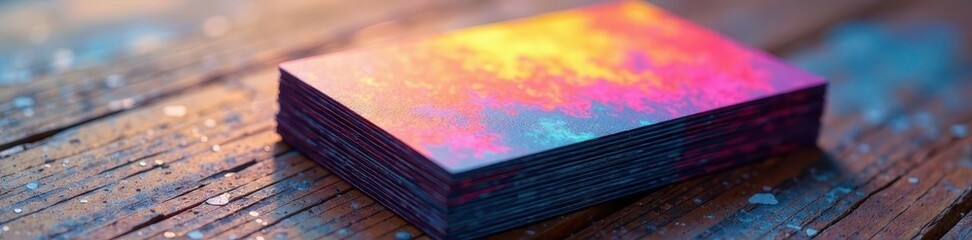 Stack of colorful business cards with vibrant designs , stylish, bold