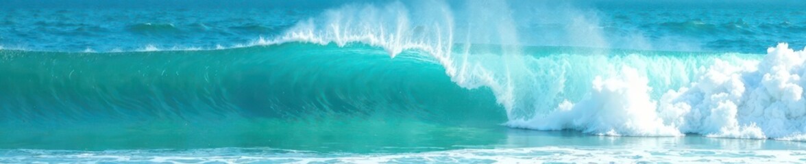 Vibrant turquoise ocean waves crash, white foam crests , tropical background, wave, tropical