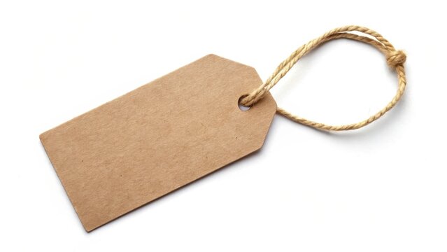 A blank price tag tied with a string isolated on a white background, waiting for its destination, minimalism, waiting