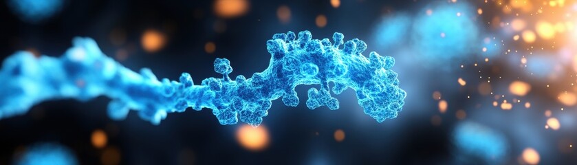 Illuminated Blue Molecule Surrounded by Ethereal Glowing Background Creating a Dynamic and Captivating Scientific Visual