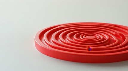 A vivid red spiral design on a smooth surface, featuring concentric circles that draw the eye inward, creating a sense of depth and movement.