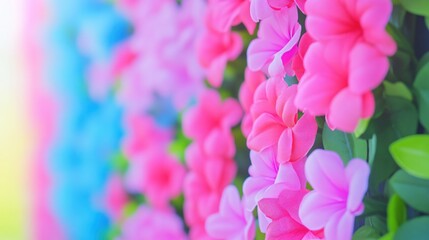 Fototapeta premium Colorful Artificial Flowers on a Vibrant Background with Soft Focus Effect