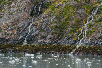 Waterfall in Glacier Bay National Park in southeast Alaska