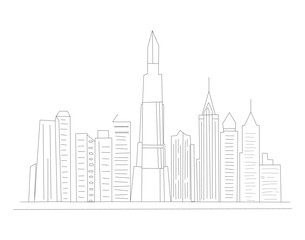 Obraz premium skyline line art drawing style. Cityscape of Chicago with silhouettes of most famous buildings and towers. design isolated on white background. Vector illustration. 