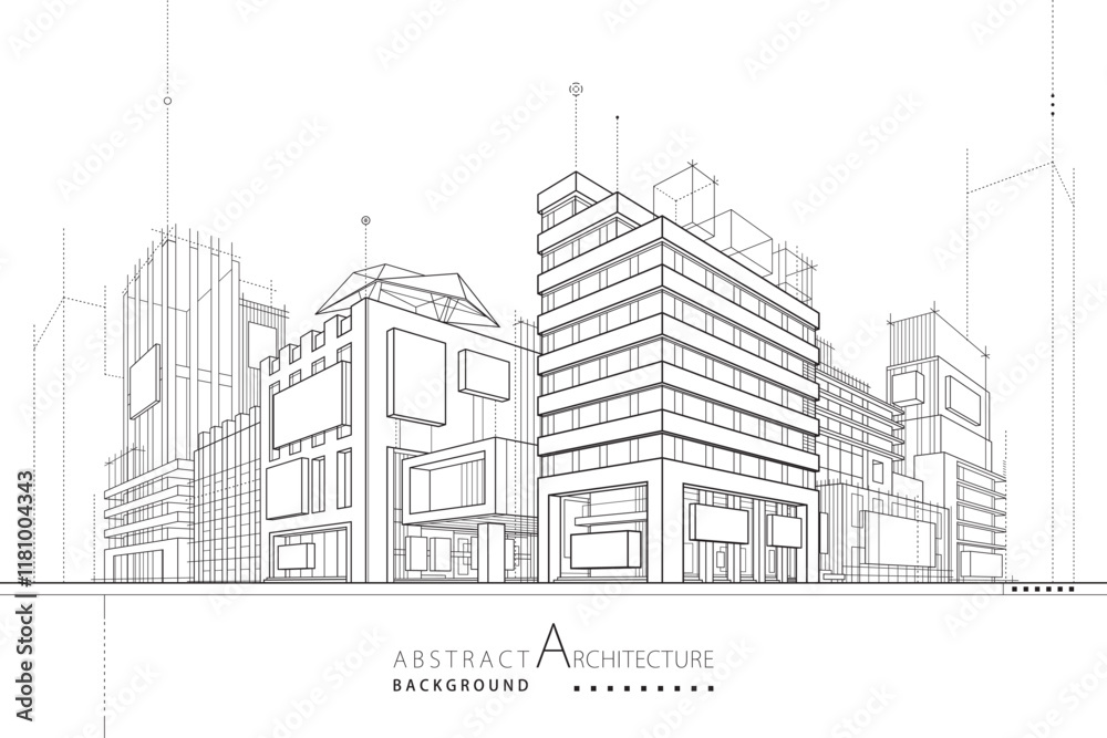 Poster a 3d illustration of an abstract urban building, featuring an imaginative architectural design with 
