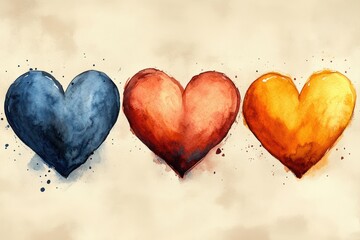 Fototapeta premium Hand-Drawn Decorative Hearts with Seamless Watercolor Patterns