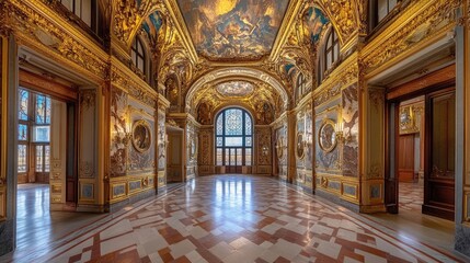 Fototapeta premium Opulent Grotesque Decor of the Golden Room in Lower Belvedere Palace, Viennaâ€™s Historic Luxury Residence