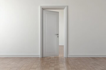 Fototapeta premium Seamless Concealed Entrance. Modern Aluminum Frame Hidden Door Blending with Minimalist Whitewall Interior