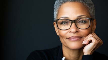 Confident woman with glasses sharing thoughtful expression in portrait