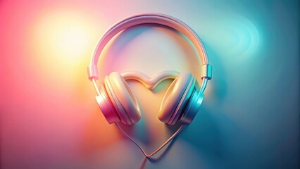 A stylized heart with headphones, surrounded by a soft