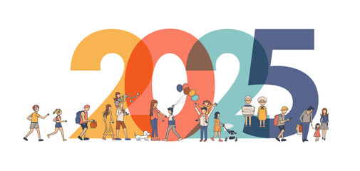 2025 New year with People lifestyle ideas concept. Vector illustration modern layout template