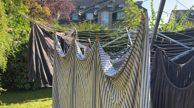 Air drying washing outdoors on a sunny day