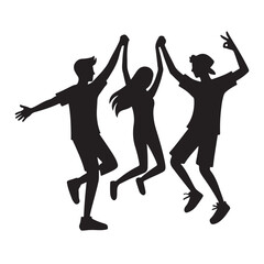 Three Friends Dancing Together Silhouette Celebrating Joy and Happiness