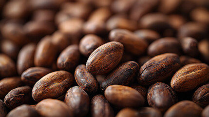 Naklejka premium Close-up of a pile of roasted cocoa beans.