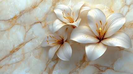 Elegant White Lilies on Marble: A Luxurious Floral Background Image