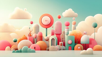 A colorful cartoon world with animated characters going about their day in a funky, groovy style, reminiscent of 1960s art,