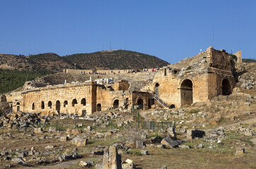The theatre at the archeological site of Hierapolis at Pamukkale in southwestern Turkey