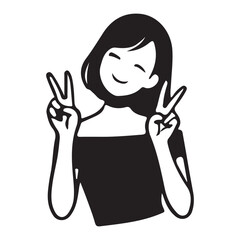 Cheerful Woman Silhouette Giving Peace Sign
