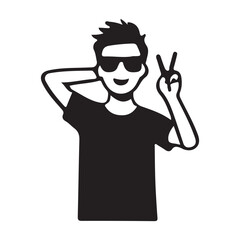 Cool Guy with Sunglasses Showing Peace Sign Silhouette
