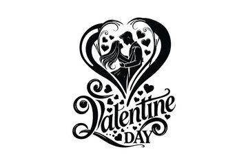 Happy Valentine's Day illustration Romantic silhouette design of a loving couple

