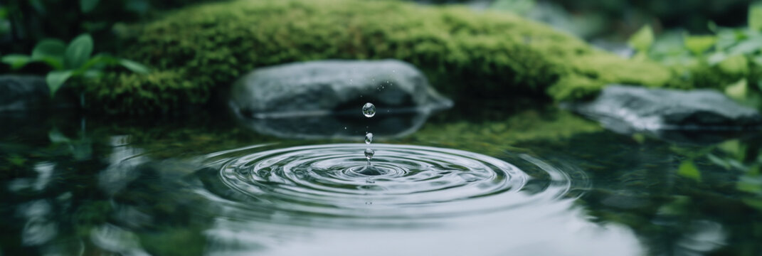 watersurface a single drop is falling on it