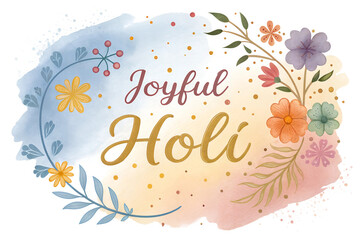 Obraz premium Holiday Holi concept. Holi festival of color banner. Joyful Holi. Watercolor flowers on white background.