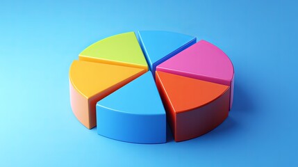 Fototapeta premium 3D pie chart depicts data on miniature creative merchant files, providing insightful visualizations for data analysis and presentation. 