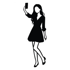 Stylish Woman Taking a Selfie Silhouette Illustration