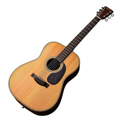 Brown Wooden Acoustic Guitar on White Background for Music Promotion on Transparent Background