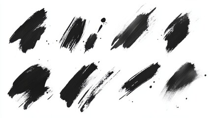 Collection of black ink brush strokes isolated on white.