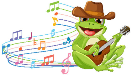 Frog Playing Guitar with Musical Notes