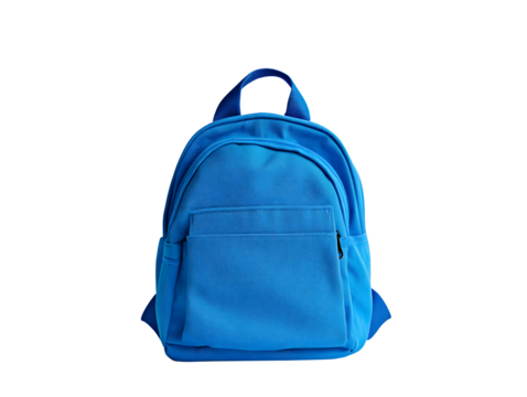 Blue school bag isolated on transparent background.