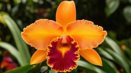 Vibrant Orange and Crimson Cattleya Orchid Bloom