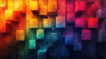 Fototapeta premium Abstract Colorful Cubes: A vibrant 3D digital artwork showcasing a dynamic composition of multicolored cubes.
