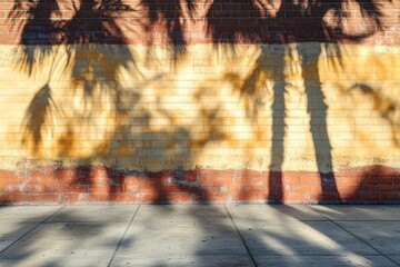 Palm tree shadows on a brick wall.