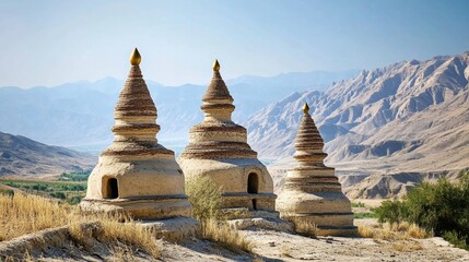 Ancient Stupas in a Mountainous Landscape