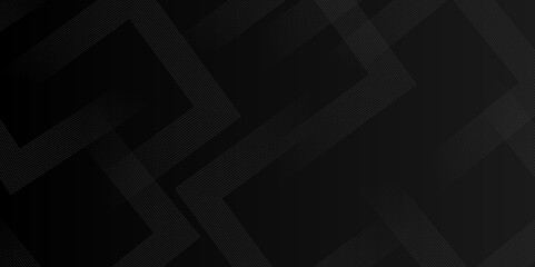 Abstract modern geometric stripped lines background with black & dark gray squares element on black bg. Modern design for poster, banner, wallpaper, mockup, flyer, and report. Vector illustration.
