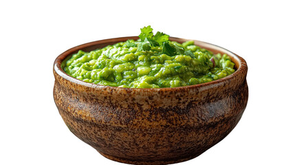 guacamole in a bowl isolated on white background