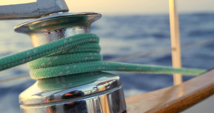 Detail of winch on a sailboat crossing the Bay of Biscay