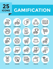 Gamification icon collection set. Containing design technology, gamification, education, strategy	
