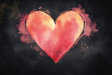 Watercolor Red Heart on Black Background with Artistic Splashes