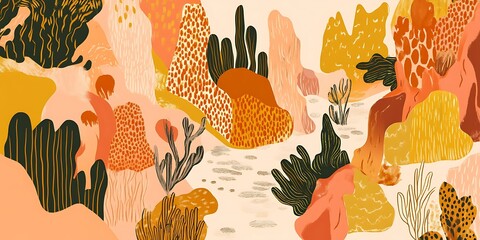 Abstract landscape, coral reef, warm tones, artistic design, website banner.