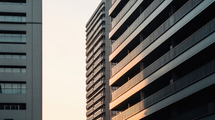 Fototapeta premium Modern buildings with sleek facades at sunset
