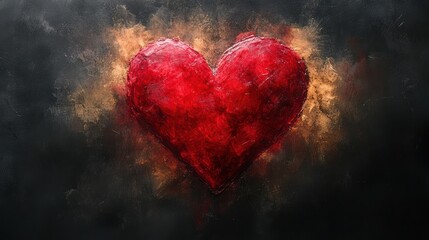 Vibrant Red Heart on Black Background in Watercolor Style