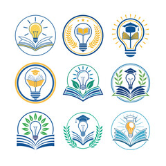 Education logo with light bulb and open book